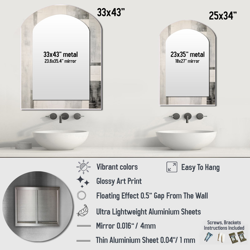 Miroir mural gris et blanc Platinum Parallels I, 34 po x 25 po