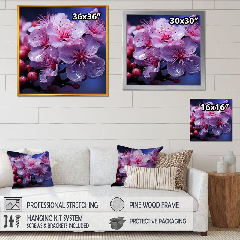 Lilas roses photo harmonie IV, Cadre flottant doré, H 24 po x l 24 po