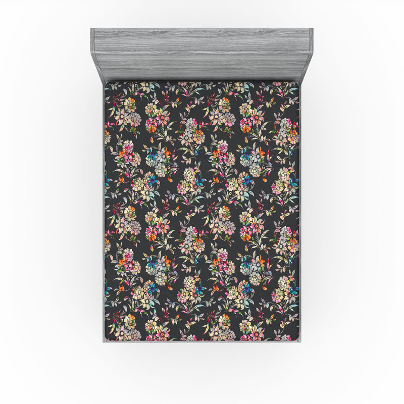 Drap-housse Ambesonne, Drap-housse grand, Taupe foncé, multicolore / floral