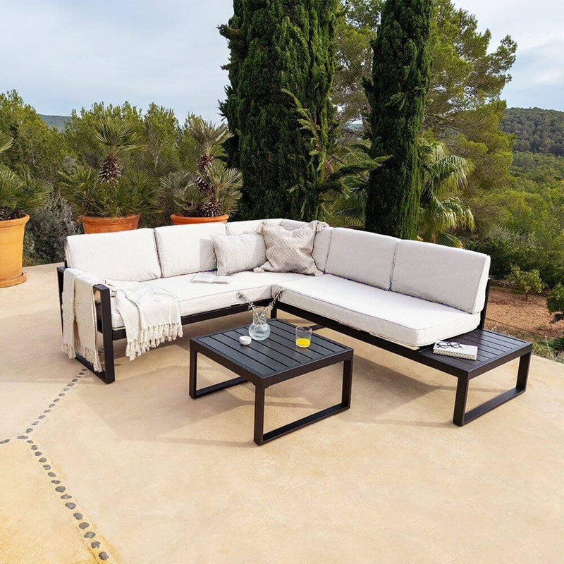 Anessah Interchangeable Sofa Set, White Cushion/Black Frame