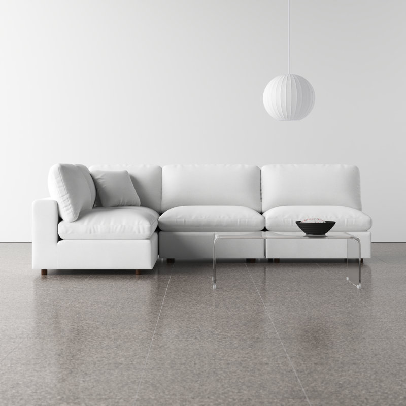 Jossa Upholstered L-Shaped Sectional Left Hand Facing, White Linen Blend