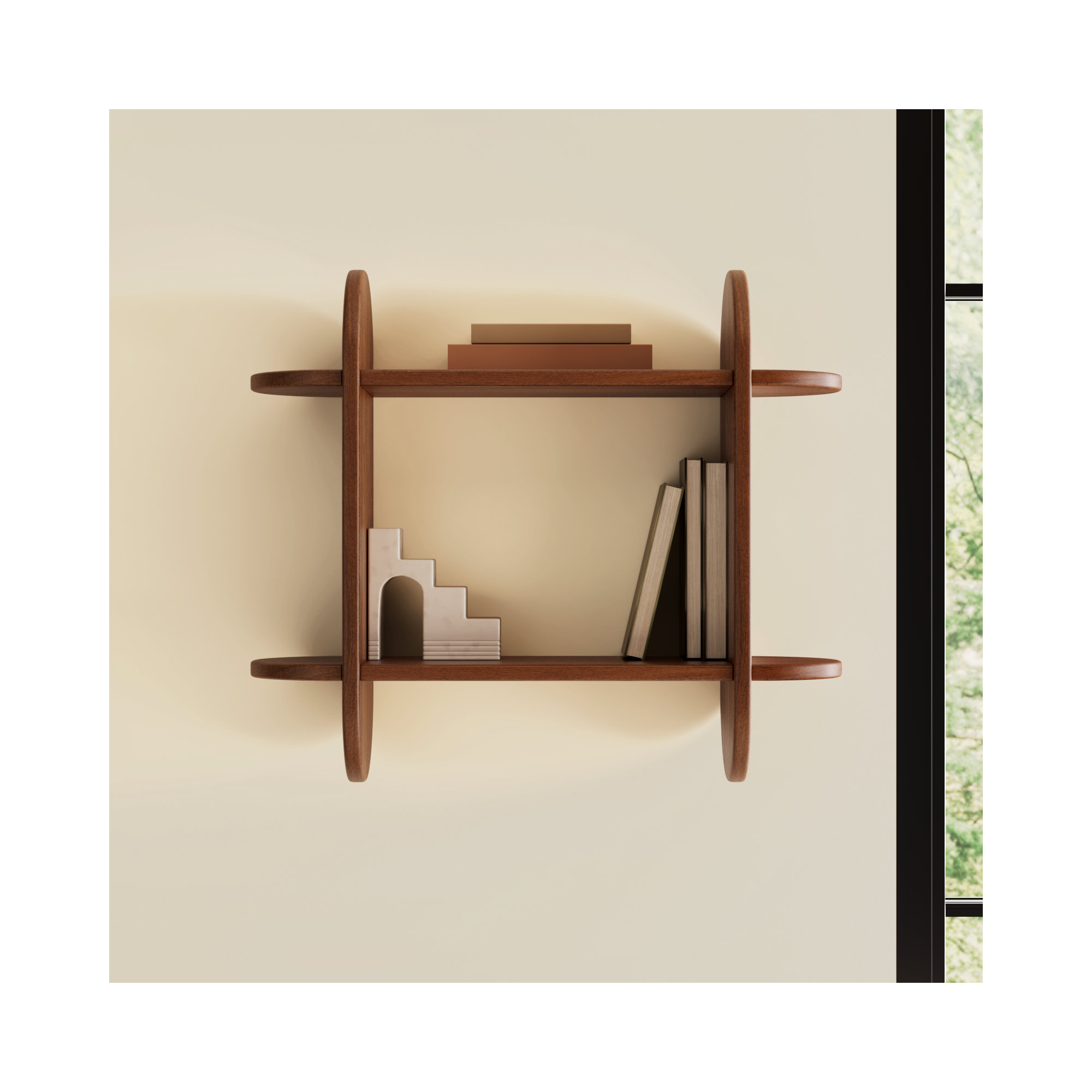Fuller Solid Wood 2 Tier Wall Mounted Display Shelf, Walnut