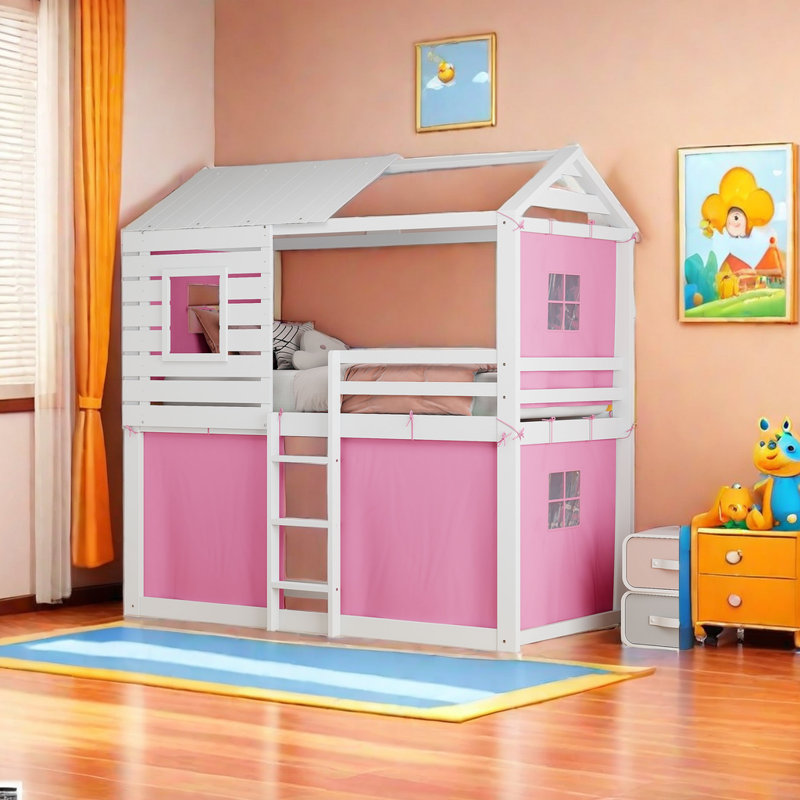 Ahaana Kids Bunk Bed, White/Pink, Twin
