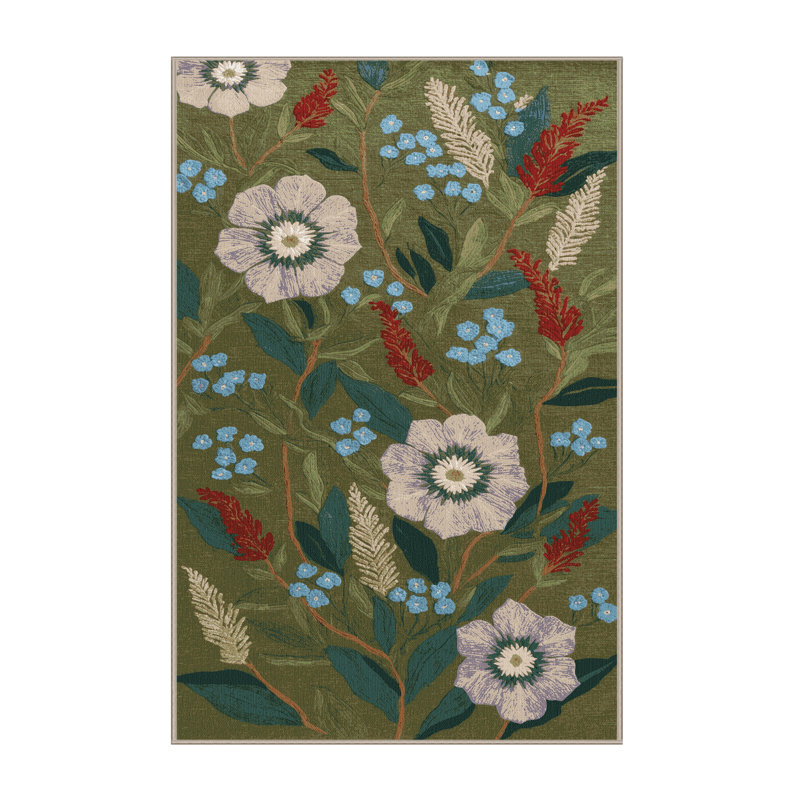 Tapis botanique brun lavable à la machine, Rectangle 8 pi x 12 pi