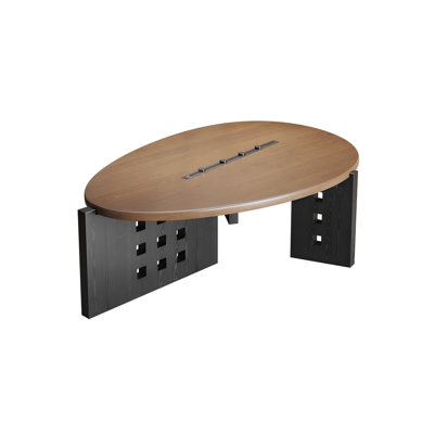 78.74"Solid Wood Small Oval Conference Table with Power Rail Socket, Business Office Negotiation Desk