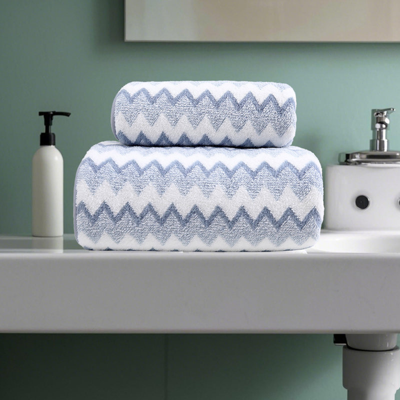 Soft Thick Absorbent 2 Piece Bath And Face Towel Set, Quick Drying Polyester Towel For Home And Gift, 55.1x27.5in Blue, Blue