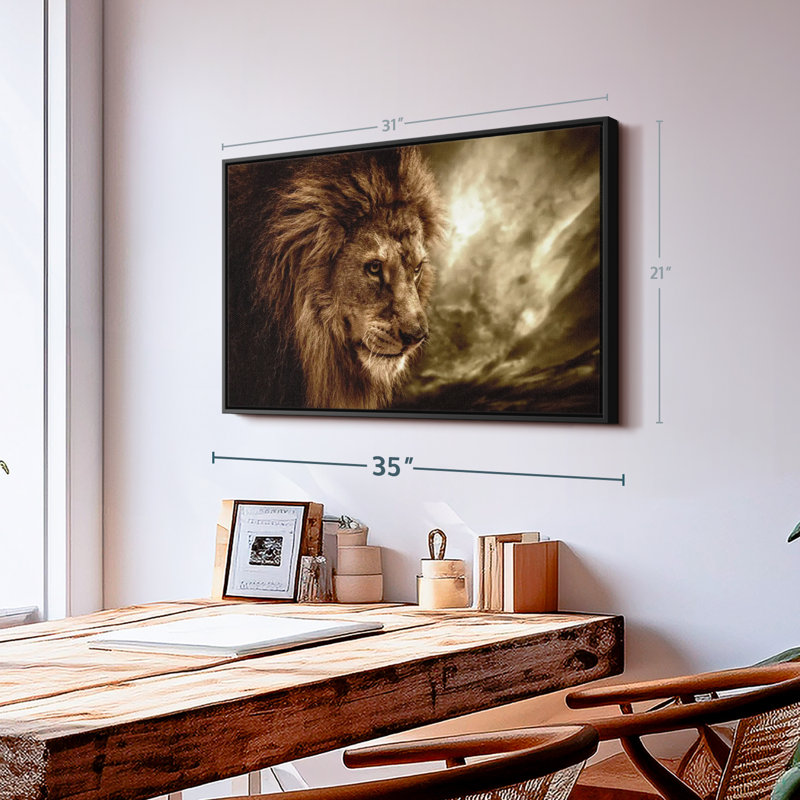Animal "Art mural lion orageux", H 21 po x l 31 po