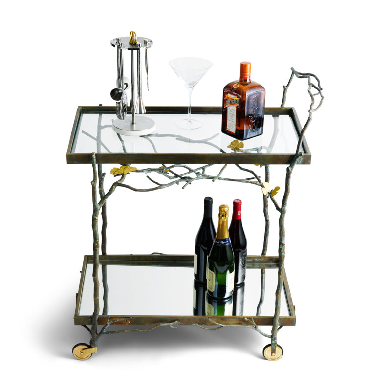 Butterfly Ginkgo Metal Bar Cart with Wheels