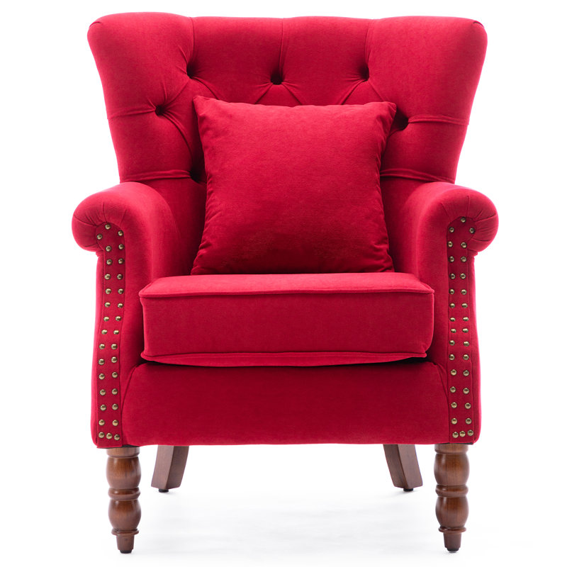 74.93Cm Wide Tufted Wingback Chair, Red