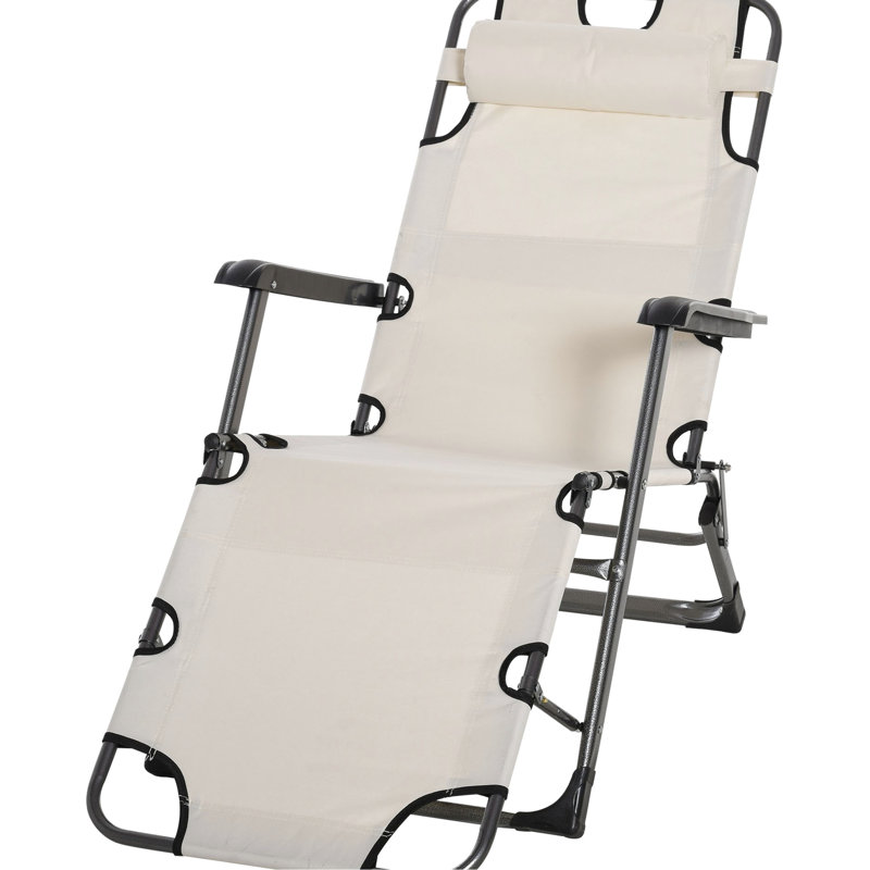 21 Folding Sunbathing Lounge Chair - With Pillow & Pocket, Adjustable For Beach, Patio, Lawn, Deck, Cream White Pearl Pool Chair. Tanning Pocket. For Deck. Metal Frame, Supports Up To 330 Lbs