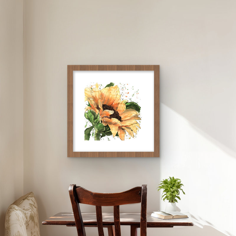 Tournesol en fleurs - reproduction encadrée pour la décoration intérieure, Brun