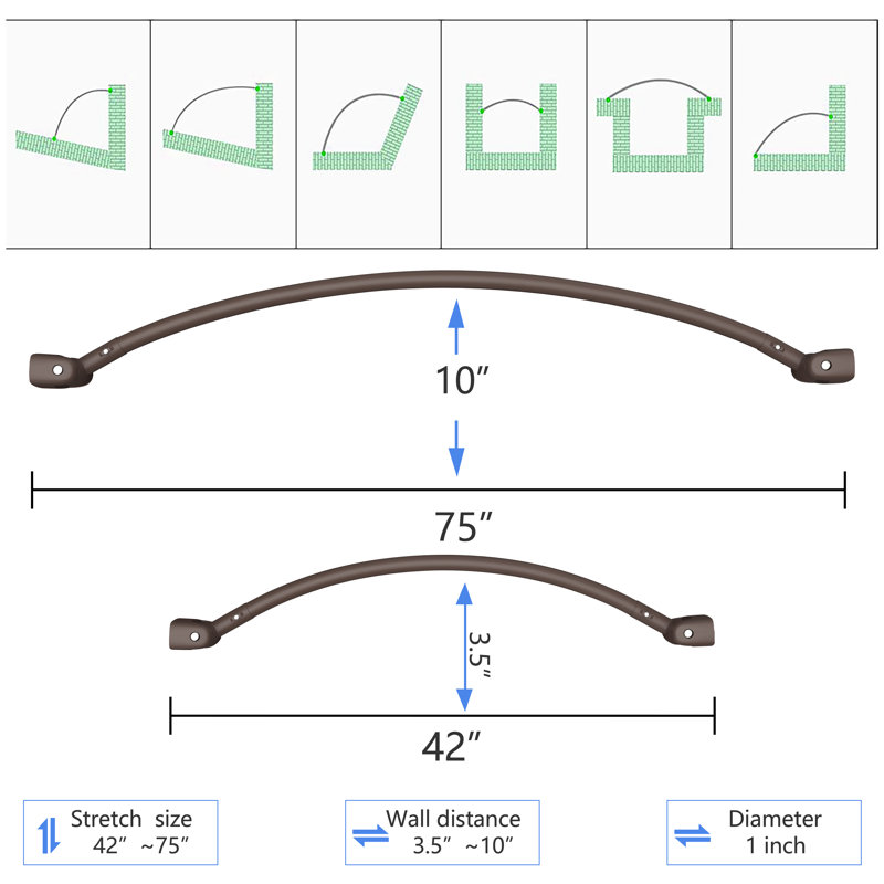 72'' Curved Shower Curtain Rod, Brown
