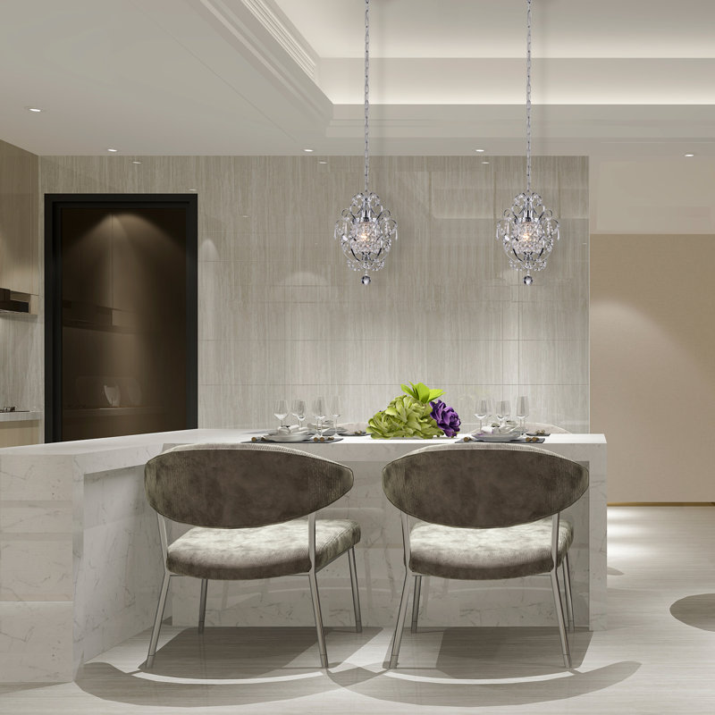Amorette 1-Light Mini Pendant Chandelier with Crystals , Chrome