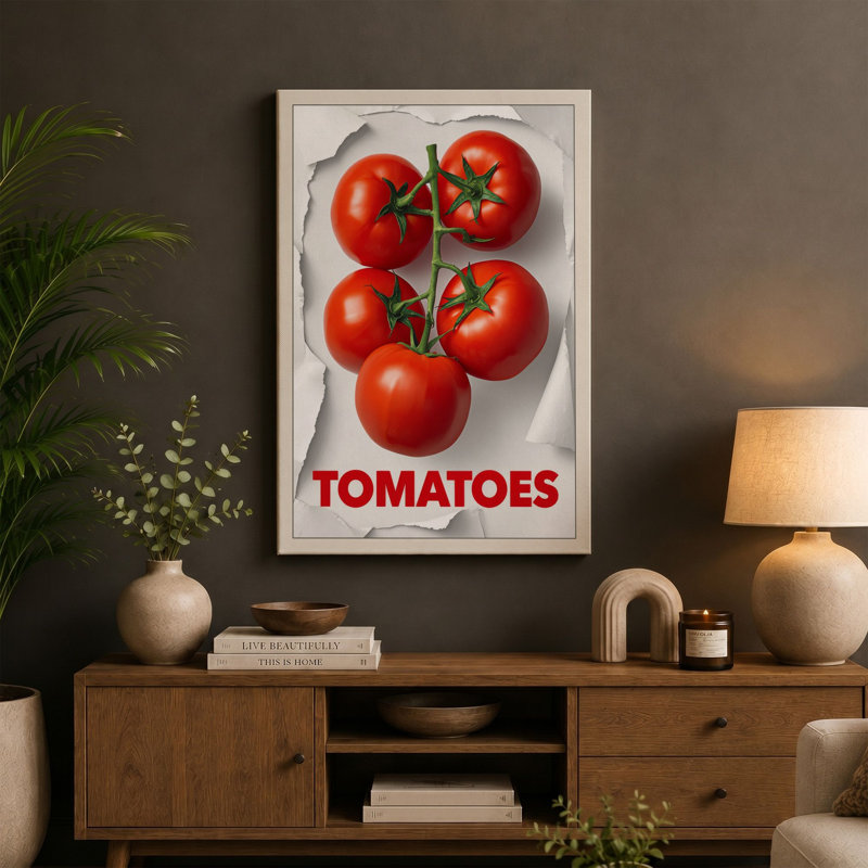 Tomatoes Typography - Wrapped Canvas, 36x24 - 91.4 x 61.0 cm, Sage Border