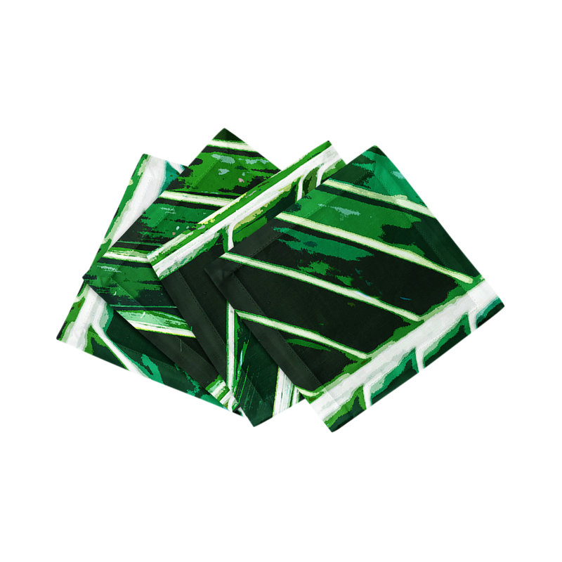Tropical Leaf Cotton Sateen Cocktail Napkins, Green 