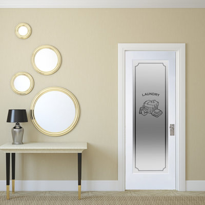 80'' Solid Wood Glass without Installation Hardware Kit Slab Door