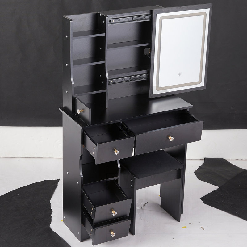 29.2" Small Size Desktop LED Light Vanity Table and Cushioned Stool