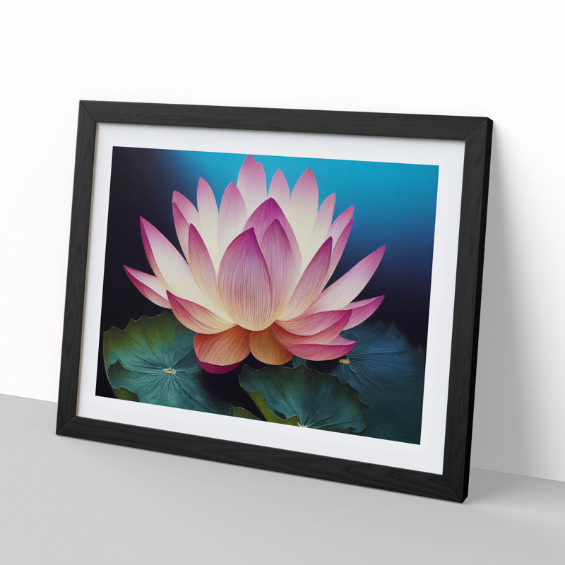 XH1022-8643X Superb Lotus Flower - Single Picture Frame Painting, 34cm H x 46cm W x 2cm D, Black