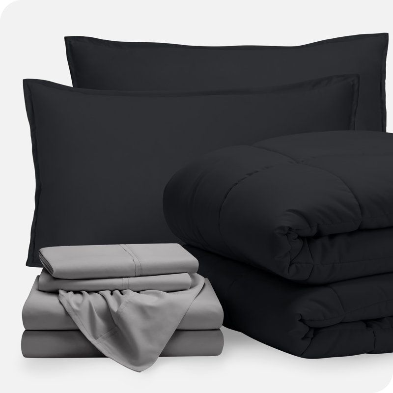 Lit dans un sac en microfibre 1800 de qualité supérieure 1800, Noir / gris clair, Édredon grand + 6 pièces supplémentaires
