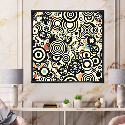 «Circular Retro Shapes in Blue Orange and Red», reproduction d'art sur toile à motifs