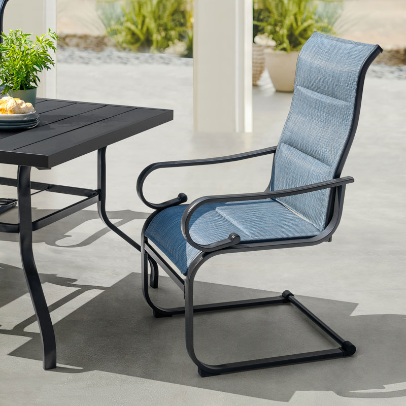 5pcs Padded PVC-coated polyester Patio Dining Set With Umbrella Hole, C-spring Motion