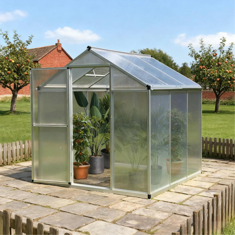 Greenhouse 6' L X 6' W Walk-In Polycarbonate Greenhouse With Roof Vent, 6.4' H x 6' W x 6.3' D