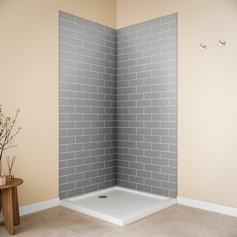 Streamline DSH-1500-157 36 in. L x 36 in. W. x. 76 in. H 2-Piece Glue-Up Corner Shower Surround in Grey Tile Finish