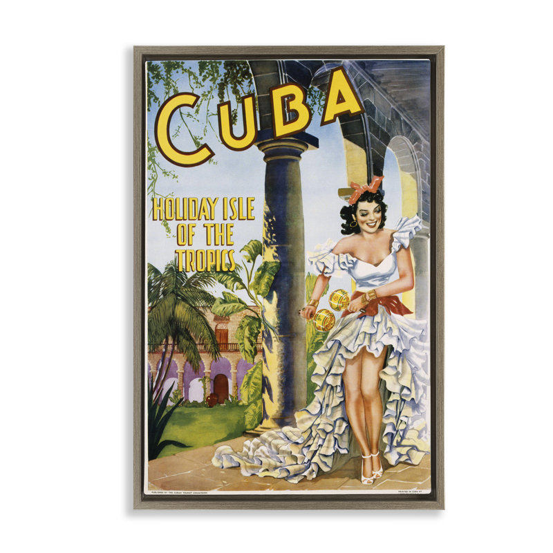 Cadre flottant avec publicité Cuba Travel, conception de Marcus Jules, H 31 po x l 21 po, Cadre flottant orme Montalcino