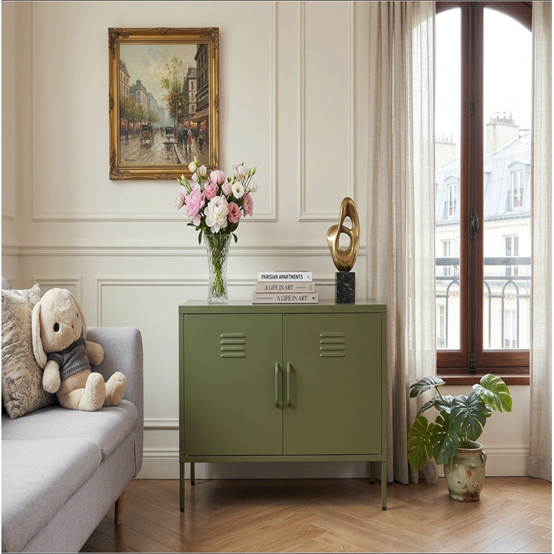 Une armoire de rangement multifonctionnelle en métal d'une hauteur de 25,2 pouces, Vert olive