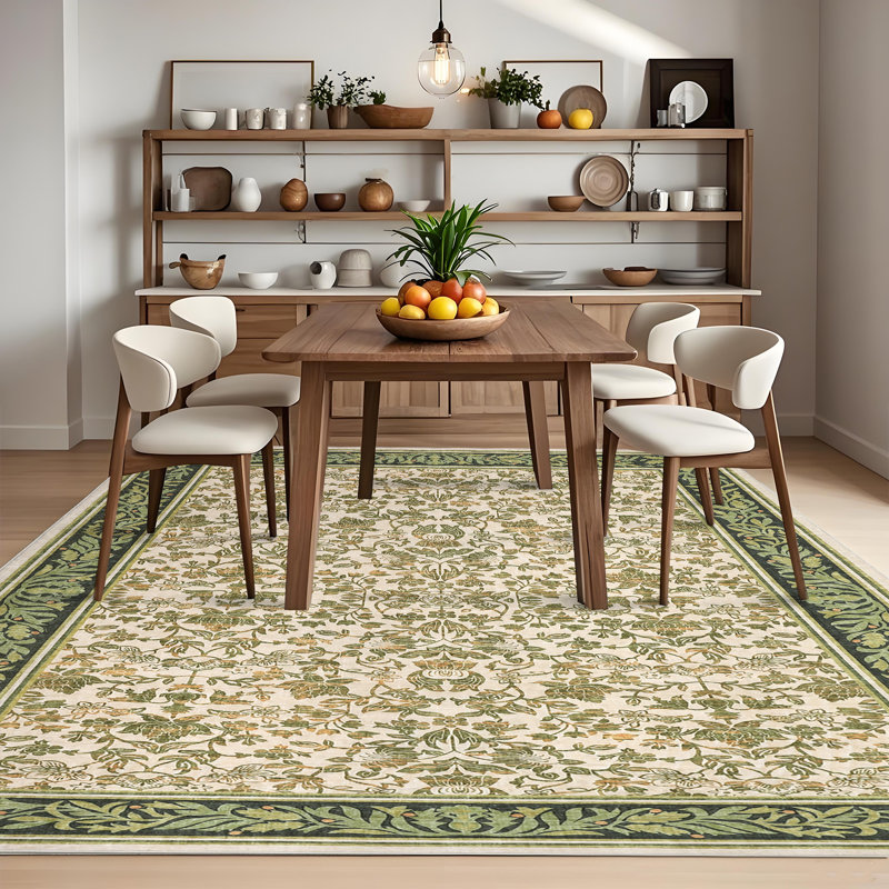 Tapis lavable à motif floral rétro pour le salon, Rose, Rectangulaire 8 pi x 10 pi