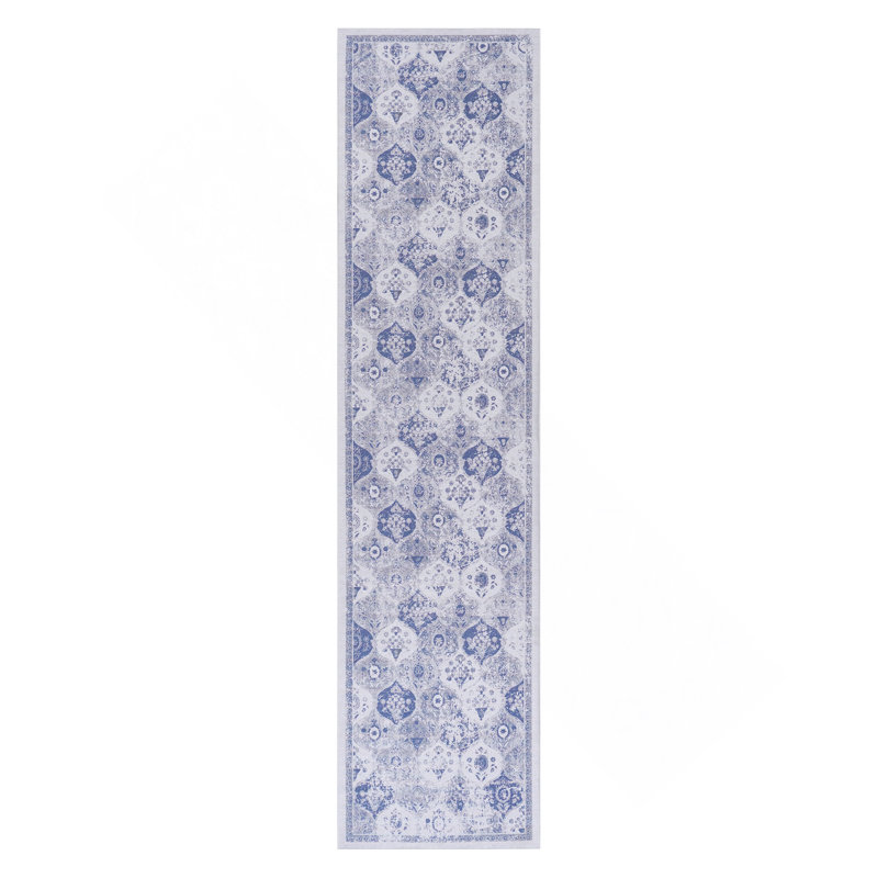 Blue Washable Rug Runner Rug, Runner 2'6" x 10'