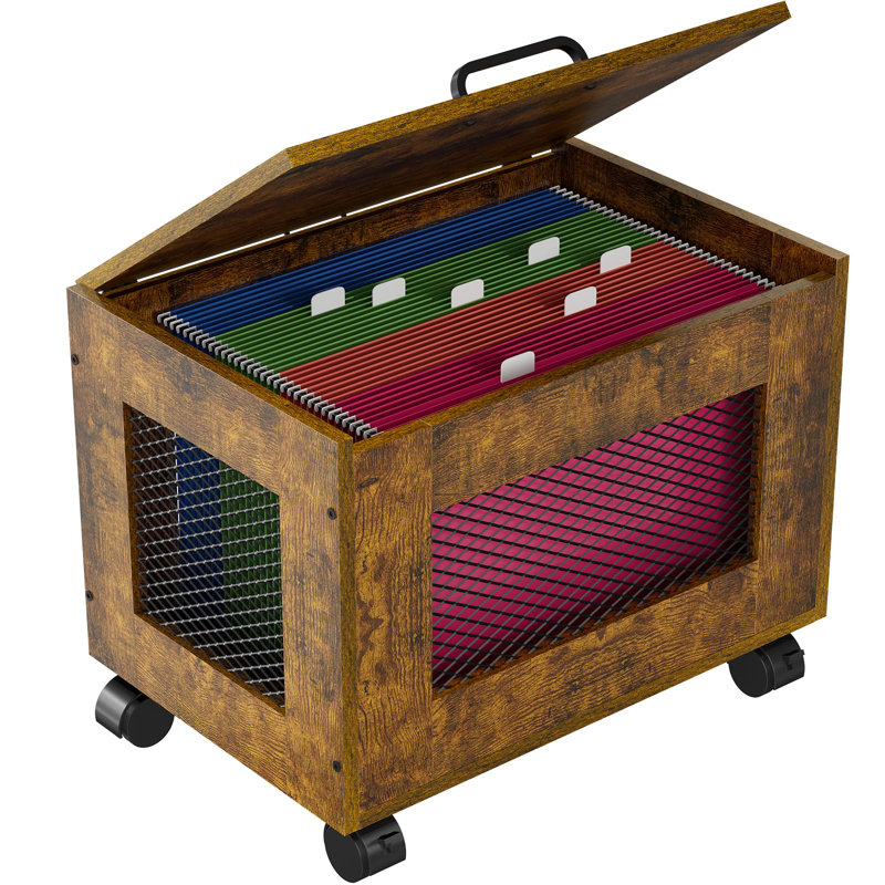 Rolling File Cabinet Cart, Hanging File Organizer Box With Lid, Small Filing Cabinet On Wheels Under Desk, Mobile Decorative Document Storage Basket