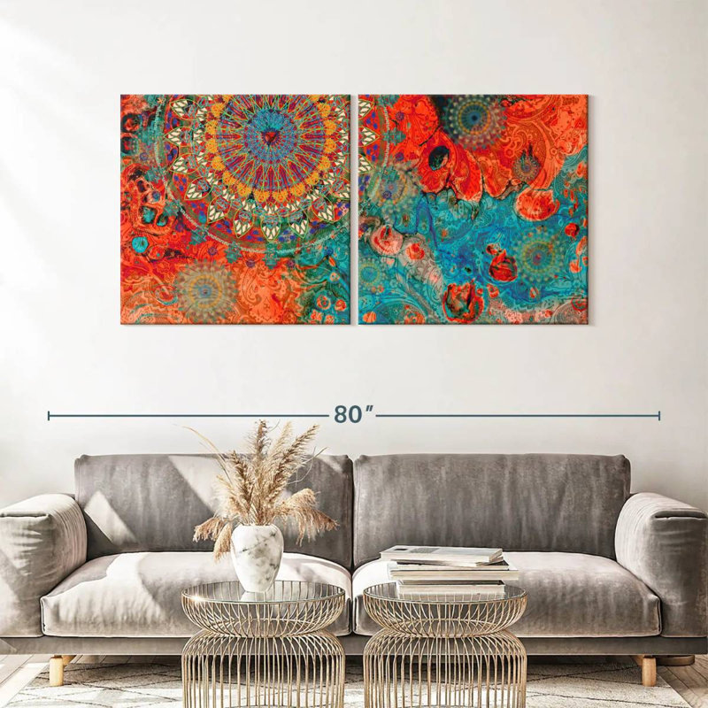 Mandalas tribaux abstraits sur toile, ensemble de 2 pièces, H 30 po x l 61 po x P 1,25 po