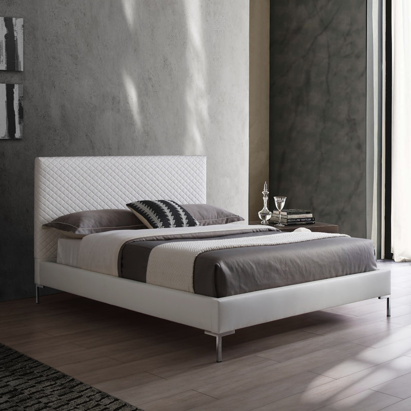 Structure de lit en similicuir Anghelache, Grand, Blanc