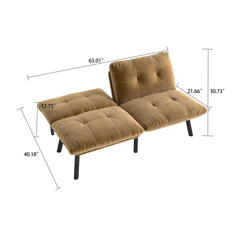 Classic Velvet Upholstered Convertible Futon Sofa Bed with Adjustable Split Backrest, Brown Velvet