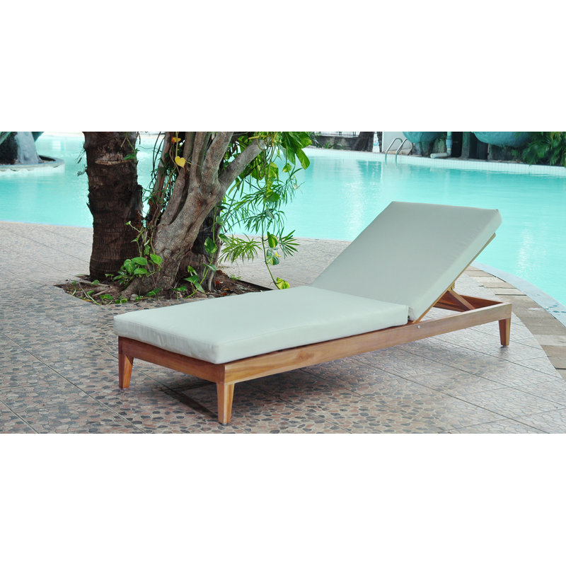 Outdoor Teak Wood Chaise Lounge , Cushion Included, Linen Silver Sunbrella®