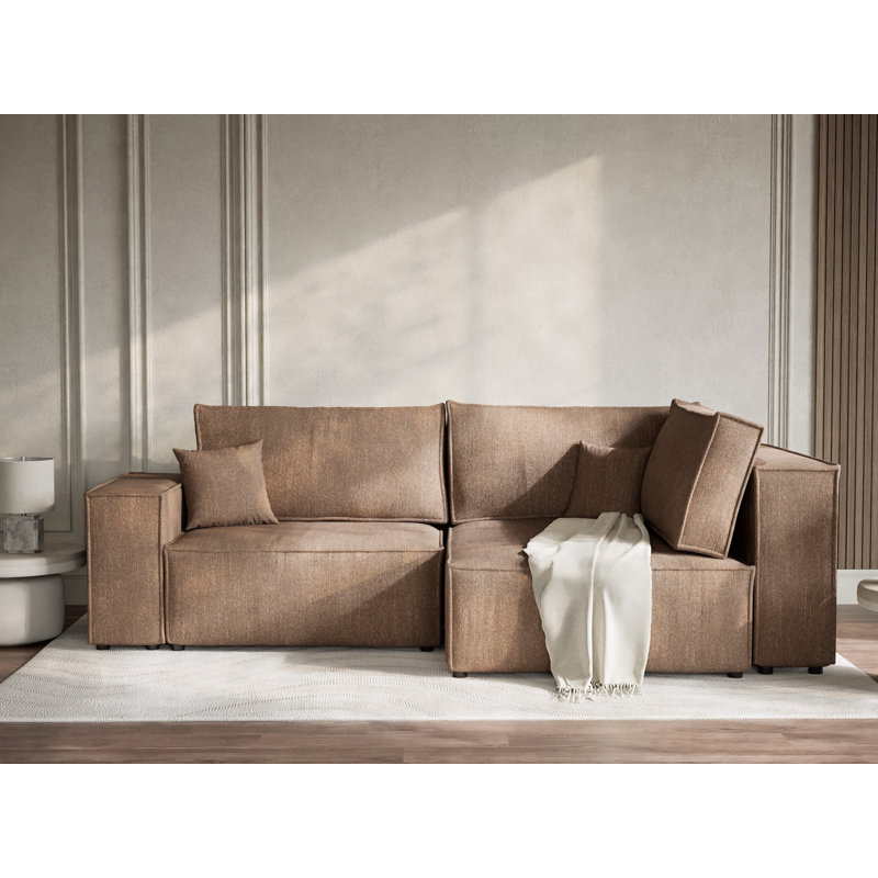 3 Seater Corner Sofa , Right Hand Facing, Brown Chenille
