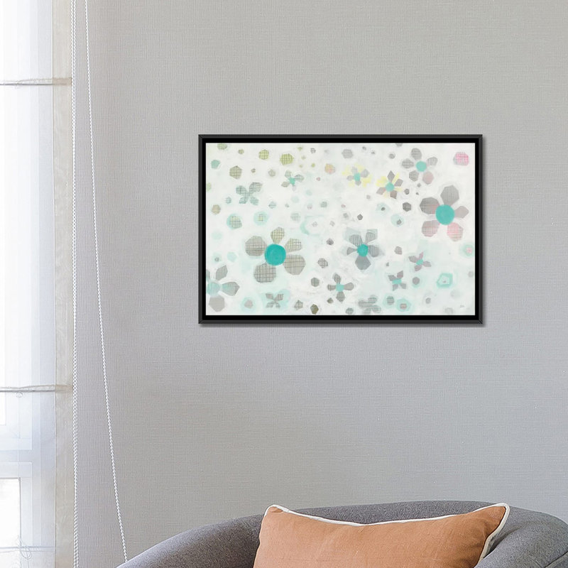 « graph fleuris », impression sur toile, H 18 po x l 26 po x P 1,5 po, Toile avec cadre noir, Pas de tapis