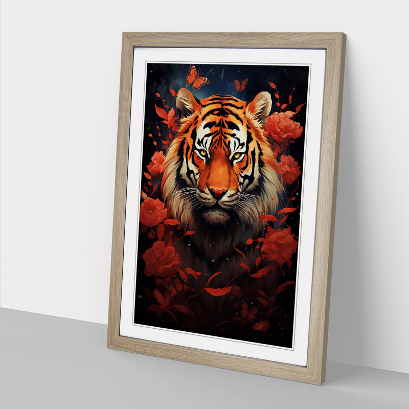 Tiger Symbolism Art - Framed Print, 46cm H x 34cm W, Oak Framed