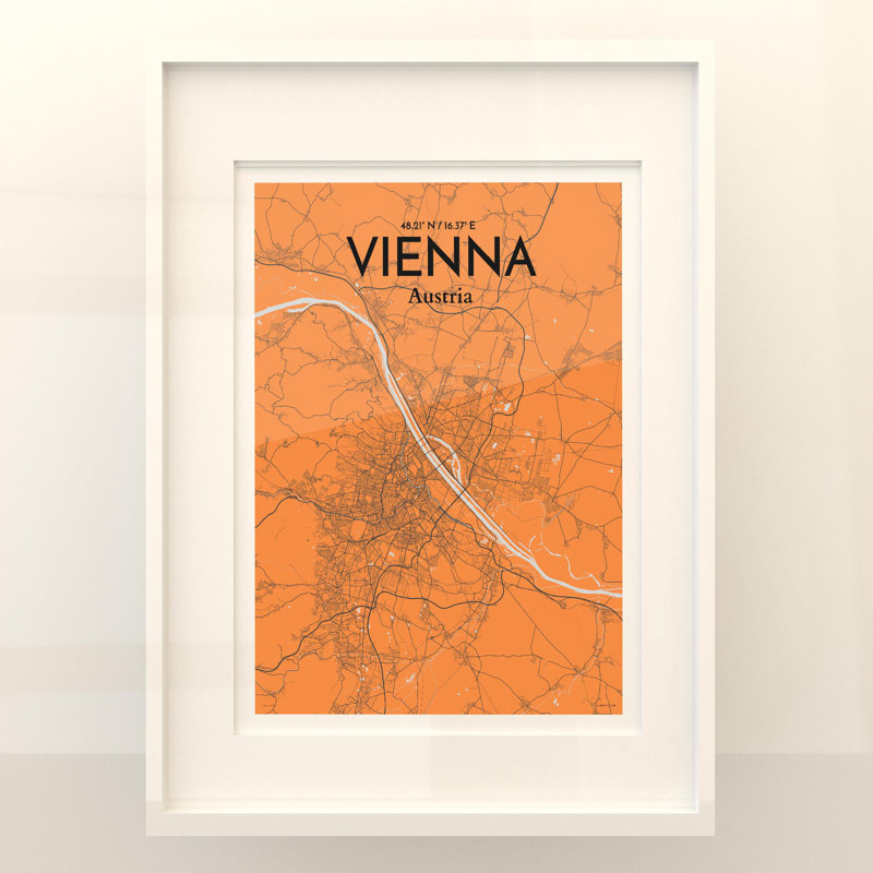 Vienna City Map In Orange - No Frame Print, 24cm H x 18cm W x 0.05cm D