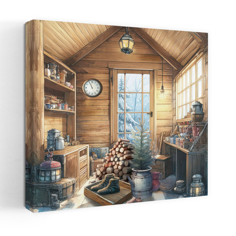 Cabane chuchotant des pins avec art d'hiver, H 32 po x l 32 po