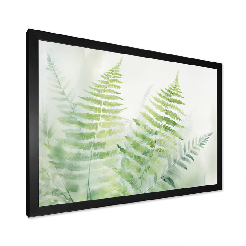 Fougères vertes vertes et blanches IV sur toile, H 34 po x l 44 po x P 1,5 po, Cadre simple noir