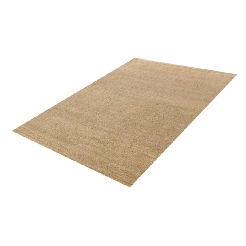 Tapis kaki clair en soie noué à la main One Of Kind 6 pi 10 po x 9 pi 10 po