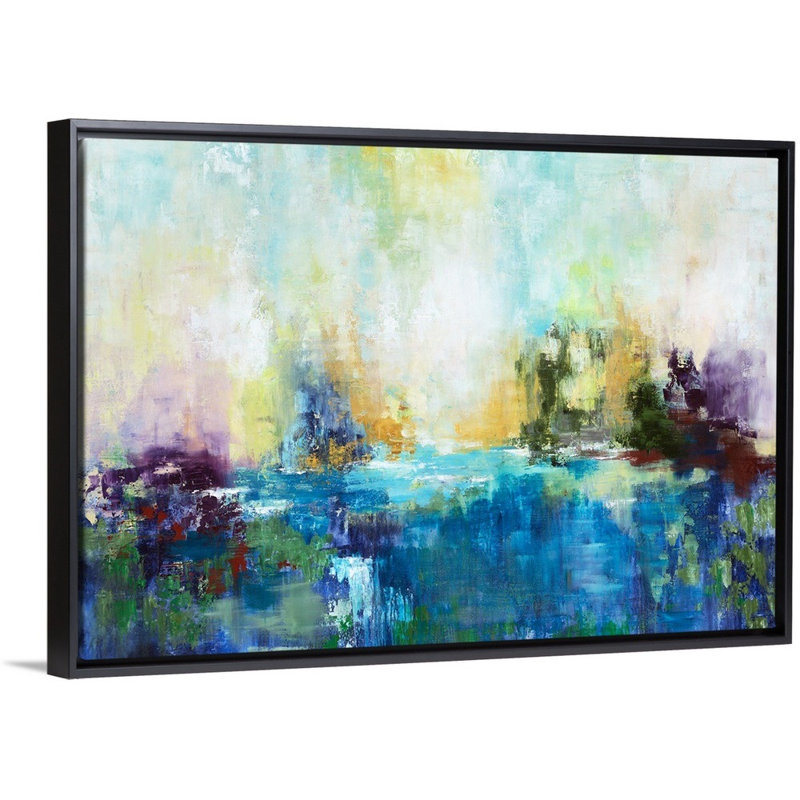 « karmic energy », peinture sur toile, Cadre flottant noir, H 13,7 po x l 19,7 po x P 1,75 po