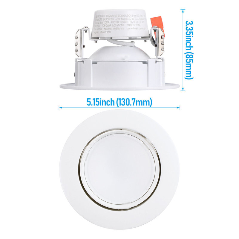 Plafonnier encastré à DEL à cardan de 4 pouces, plafonnier ajustable modernisé, CRI90 +, 10 W, blanc chaud 3000 K