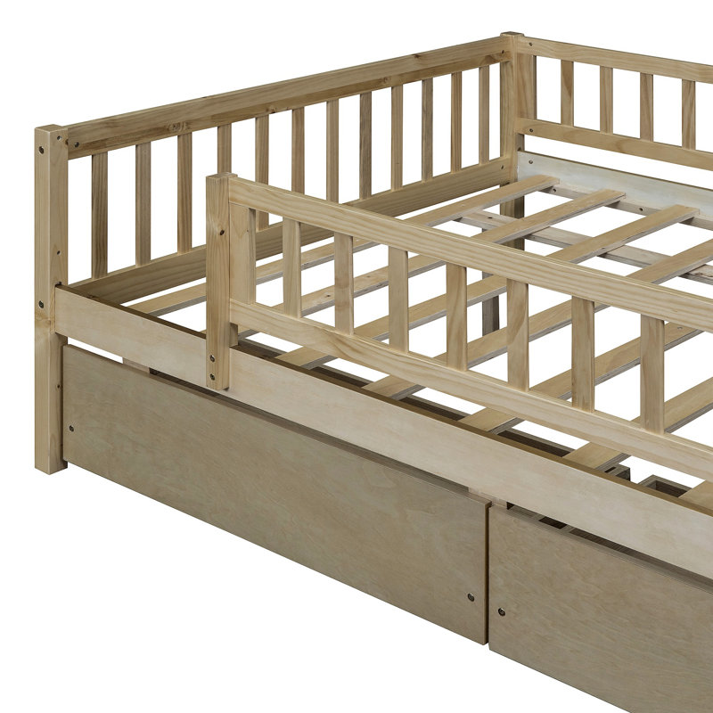 Daybed Wood Bed With Two Drawers, Natural, Full