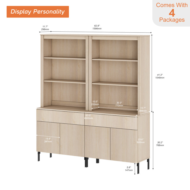 Ensemble de 2 garde-manger cannelés de 71,6 po de hauteur, ensemble de 2 présentoirs en bois avec portes et tablettes réglables, armoire moderne polyvalente pour la salle à manger et la chambre à coucher