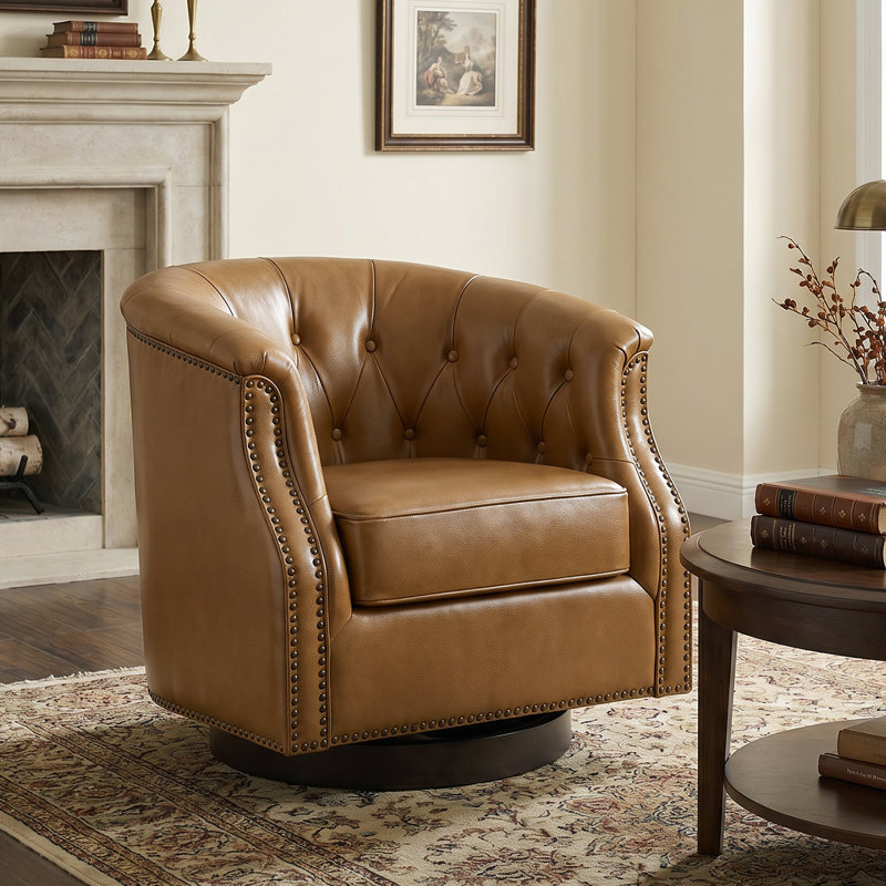 Chaise berçante Chesterfield, Cuir véritable chameau