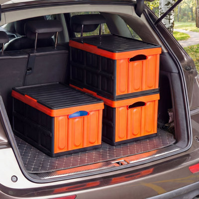 Bacs de rangement pliables en plastique avec couvercles, caisses de rangement pliables empilables de 45 L avec poignées, capacité de 44 lb par bac, contenants robustes, paniers peu encombrants, pour organiser la maison