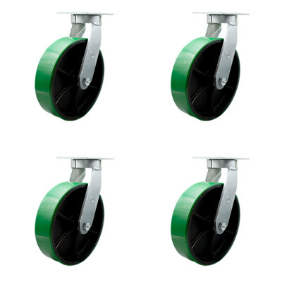 4 Piece Heavy Duty Poly on Cast Iron Swivel Caster Set